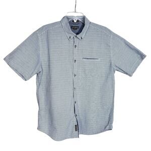Eddie Bauer Mens Shirt Large Button Classic Fit Striped Blue Pocket Short Sleeve